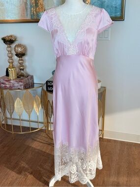 Delicate Lace Trim Pink Satin Dress